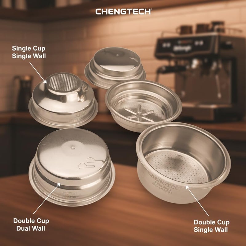 Chengtech Stainless Steel Coffee Filter, 51mm Double Cup (Dual Wall/Pressurized) Compatible with DLG EC885/9155/9255/9355/9555/9665/9865, SMEG & EUPA Coffee Machine - Image 3